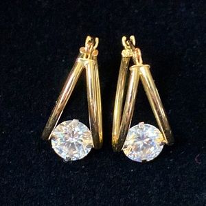 14K Yellow Gold CZ Hoop Earrings
